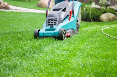 Çimlerde çim biçme makinesi