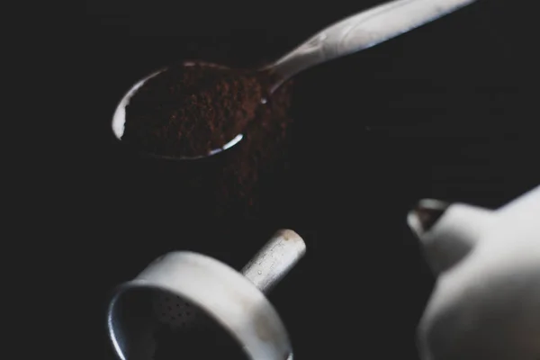 Ingredients Making Moka Coffee Moka Pot Coffee Dark Background Coffee — Stock Photo, Image