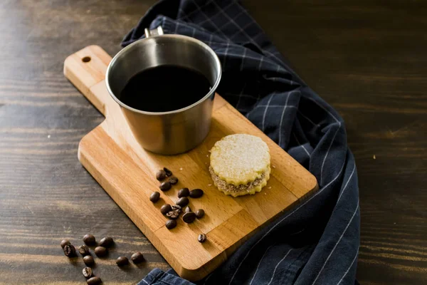 Italian American Black Coffee Vintage Cup Coffee Beans Handmade Cookie — Stock Photo, Image