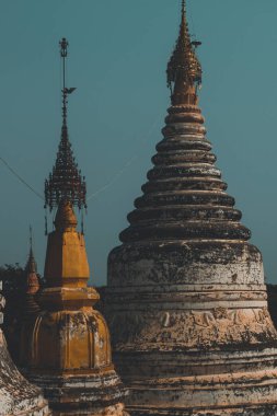 Güneş doğduktan sonra Bagan 'daki antik tapınak arkeolojisi, Bagan arkeolojik bölge pagoda tapınakları ve Bagan dünya mirası bölgesi Myanmar, Burmar' daki tapınaklar,.