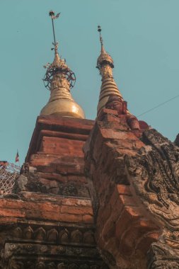 Güneş doğduktan sonra Bagan 'daki antik tapınak arkeolojisi, Bagan arkeolojik bölge pagoda tapınakları ve Bagan dünya mirası bölgesi Myanmar, Burmar' daki tapınaklar,.