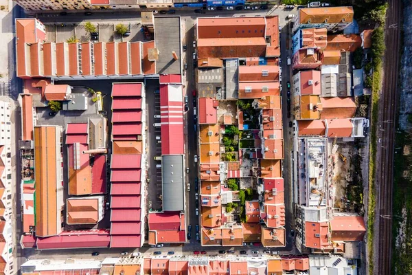 Letecký Pohled Malou Obytnou Čtvrť Lisabonu Podél Železnice Sousedství Marvila — Stock fotografie