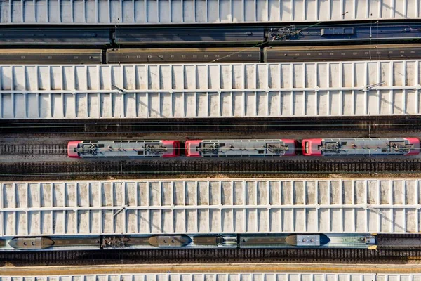 Flygfoto Över Tågstationen Santa Apolonia Över Järnvägen Uppifrån Med Byggnaden — Stockfoto