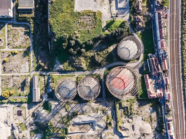 Letecký Pohled Opuštěnou Ropnou Elektrárnu Rafinérii Lisabonské Krajině Při Západu — Stock fotografie
