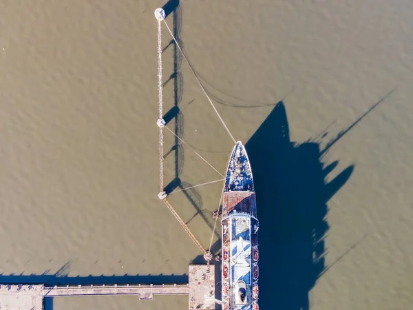 Aerial View Funchal Historic Cruise Ship Docked Lisbon Marina Harbour — Stock Photo, Image