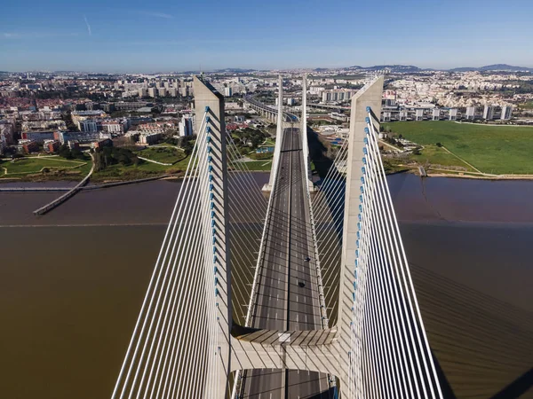 Vue Aérienne Pont Pylône Architecture Moderne Vasco Gama Pont Suspendu — Photo