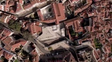 Aerial view of Alfama old district in Lisbon downtown, view of the city old town from top, Lisbon, Portugal.