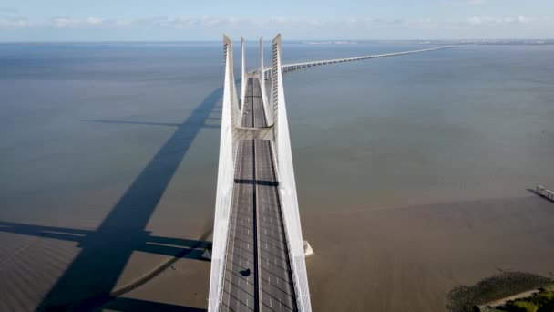 Jembatan Vasco Gama Lisbon Portugal Tampilan Puncak Jembatan Terpanjang Eropa — Stok Video