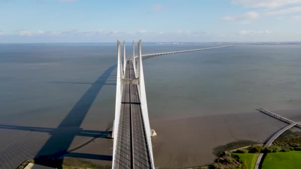 Vista Aérea Ponte Vasco Gama Lisboa Portugal Vista Superior Ponte — Vídeo de Stock