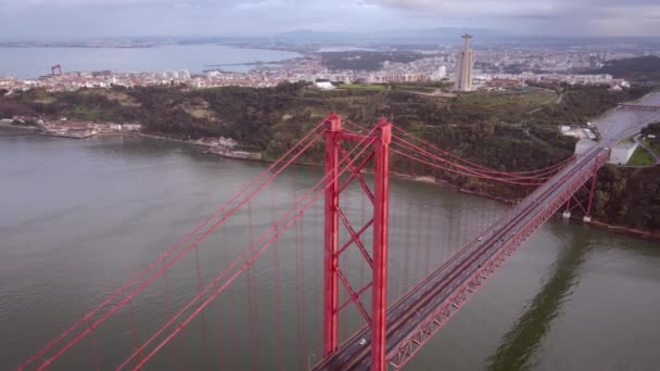 Vista Aérea Del Drone Del Puente Abril Puente Rojo Lisboa — Vídeo de stock