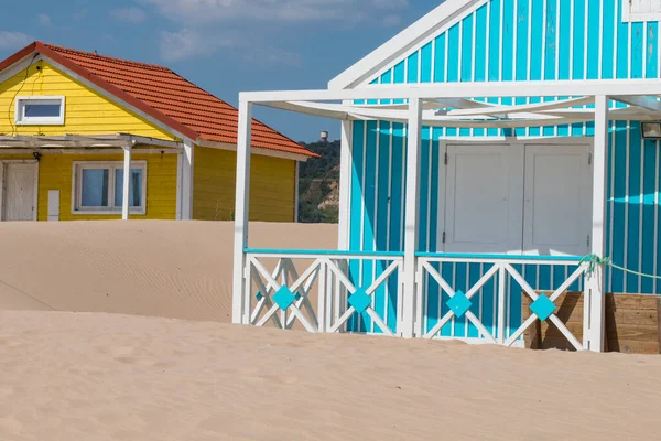 Casa Madera Característica Largo Playa Costa Caparica Lisboa Portugal — Foto de Stock