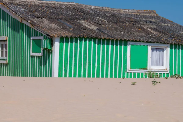 Casa Madeira Característica Longo Lado Praia Costa Caparica Lisboa Portugal — Fotografia de Stock