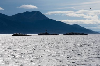 Lapataia Körfezi manzarası, Tierra del Fuego. Ushuaia, Arjantin 'deki Atlantik Okyanusu manzarası.