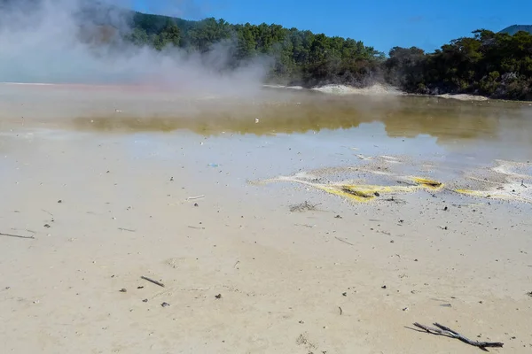 Geothermal Landscape Hot Boiling Mud Sulphur Springs Due Volcanic Activity — Stock Photo, Image