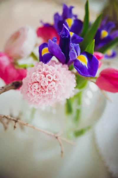 Home in colorful letters and spring flowers