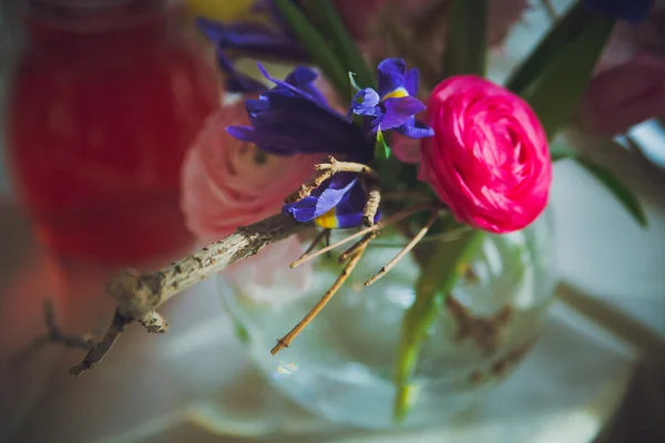 Home in colorful letters and spring flowers