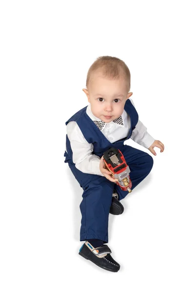 Menino com trem de brinquedo — Fotografia de Stock