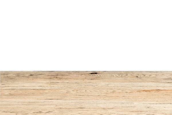 Empty wooden table with white background