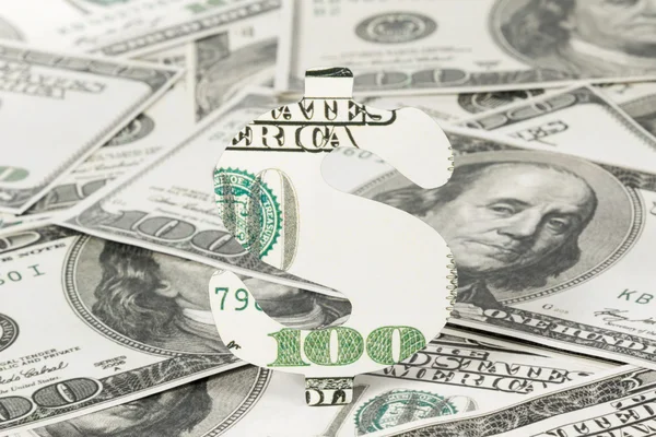 Signe de dollar sculpté dans l'argent — Photo