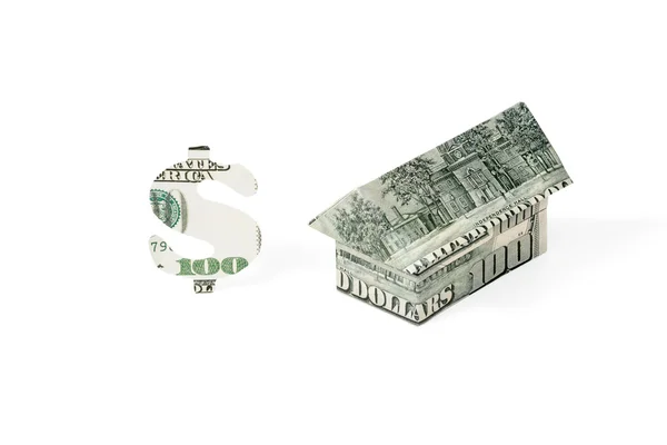 Origami Haus und Dollar — Stockfoto