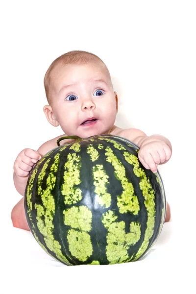 Dítě na meloun — Stock fotografie