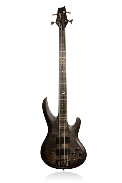Beautiful black matt electric bass guitar — Stock Photo, Image