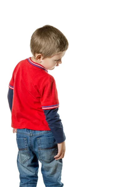 Jongen permanent terug en draaien — Stockfoto