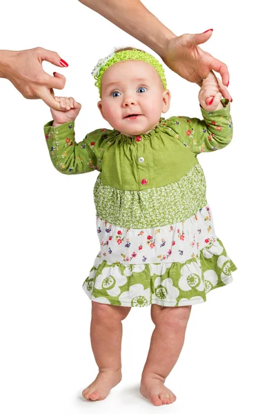 Baby girl trying to walk — Stock Photo, Image