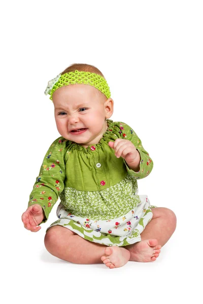 Sad baby girl sitting and crying — Stock Photo, Image