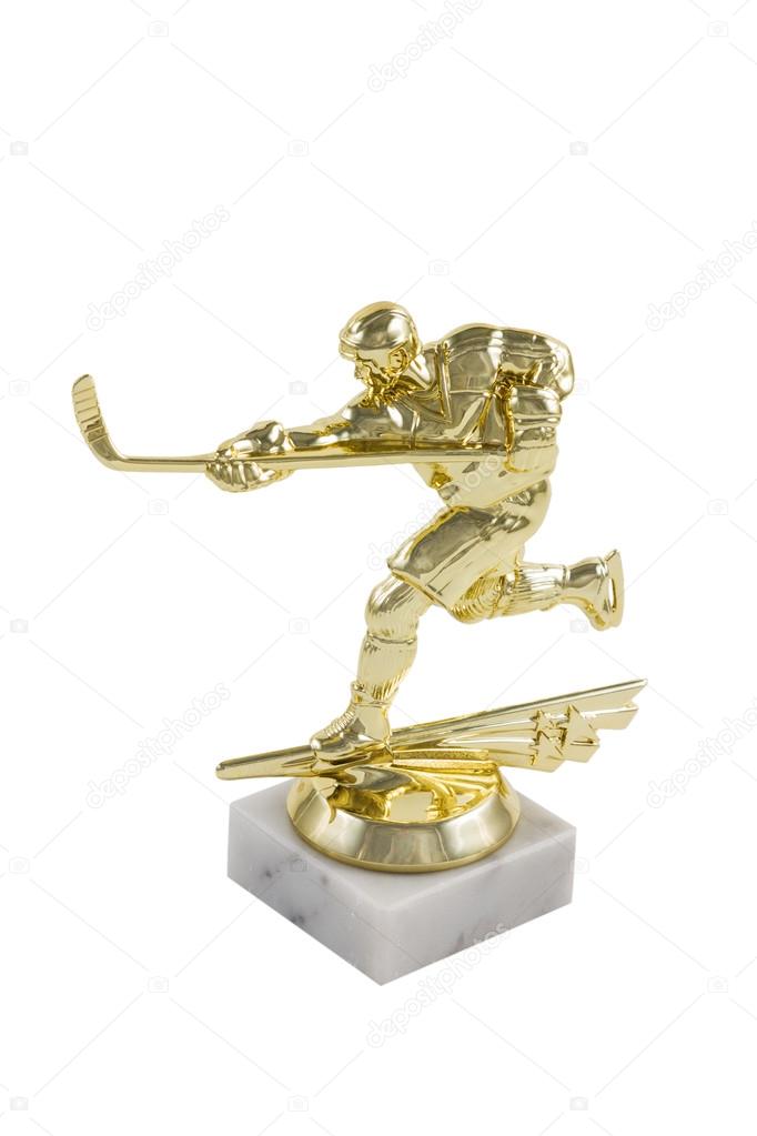 Golden statuette of a hockey player