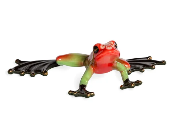 Statuette d'une grenouille verte et rouge — Photo