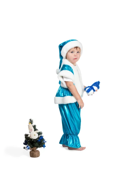 Santa Kid away from the Christmas tree — Stock Photo, Image