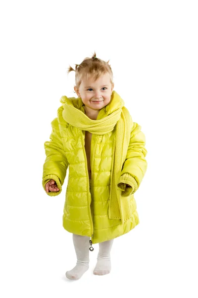 Little girl in adult jacket — Stock Photo, Image