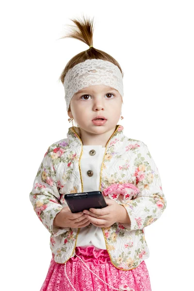 Little girl with mobile phone — Stock Photo, Image