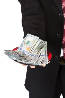 Bir plaka ile dolar tutan el