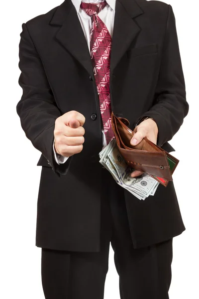 Homem segurando uma bolsa vazia — Fotografia de Stock