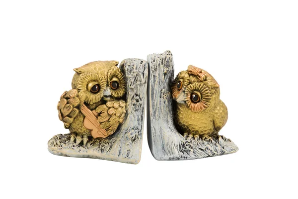 Statuette two owls on branch — Stock Photo, Image