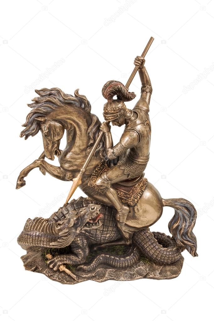 Figurine a warrior on horseback fighting the dragon
