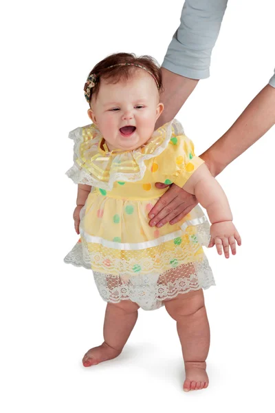 Baby standing with support for mothers — Stock Photo, Image