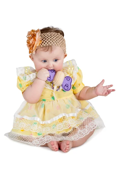 Little baby munches toy — Stock Photo, Image