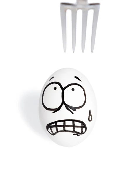 Egg with smiley scared fork — Stock Photo, Image