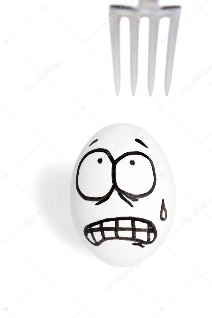 Egg with smiley scared fork