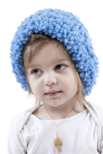 Portrait of a little girl in astrakhan hat — Stock Photo, Image