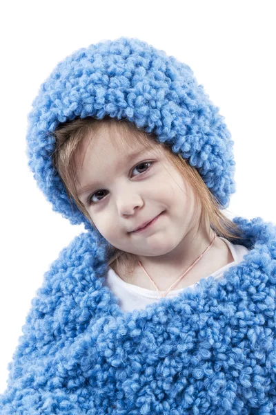 Portrait of little girl in blue winter clothes — Stock Photo, Image