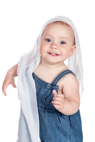 Little girl dressed on her head shawl — Stock Photo, Image
