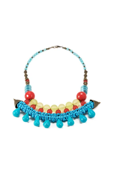 Necklace with red blue and yellow beads — Stock Photo, Image