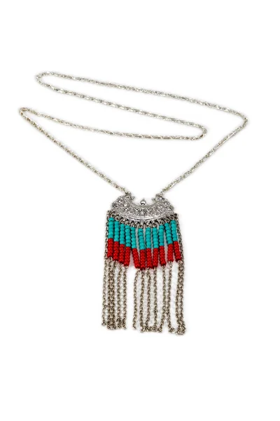 Beautiful necklace handmade on chain — Stock Photo, Image