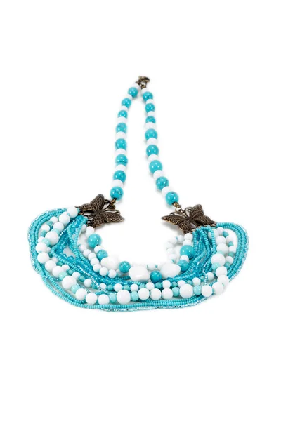 Necklace handmade with beads and butterflies — Stock Photo, Image