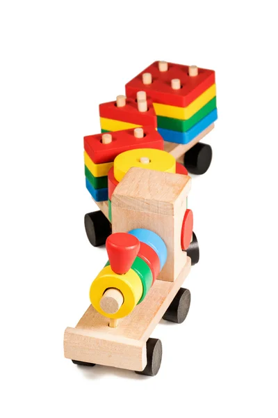 Construção de trem de brinquedo de madeira colorida — Fotografia de Stock