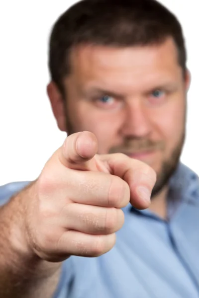 Businessman with beard pointing her finger — Stock Photo, Image